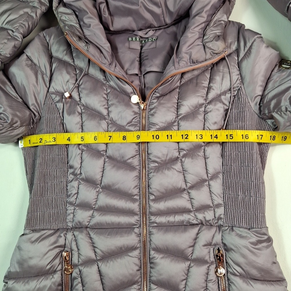 Bernardo EcoPlume Hooded Packable Quilted Jacket Womens S Purple Rose Gold Zip - Picture 4 of 12